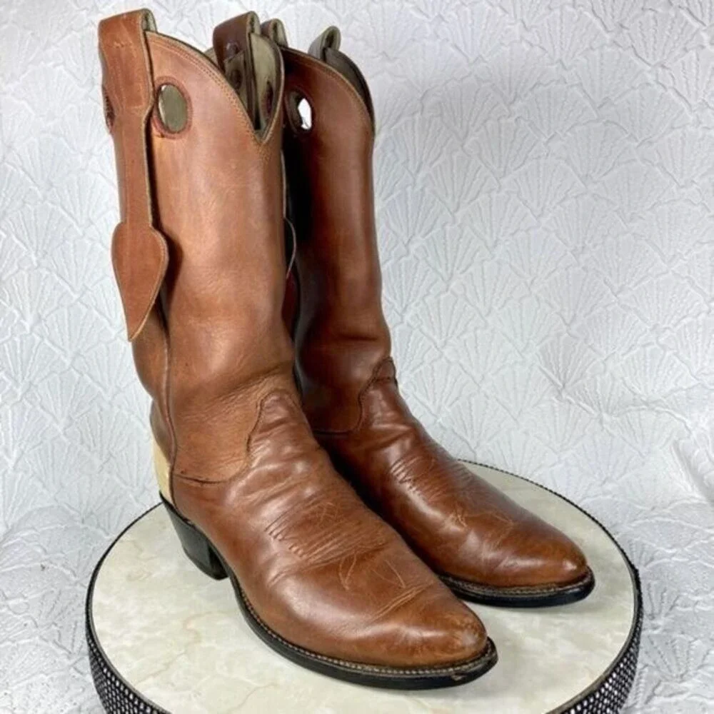 Vintage Olathe Boot Co. Cowboy Boots Mens Brown 9B Leather Mule Ear Western RARE